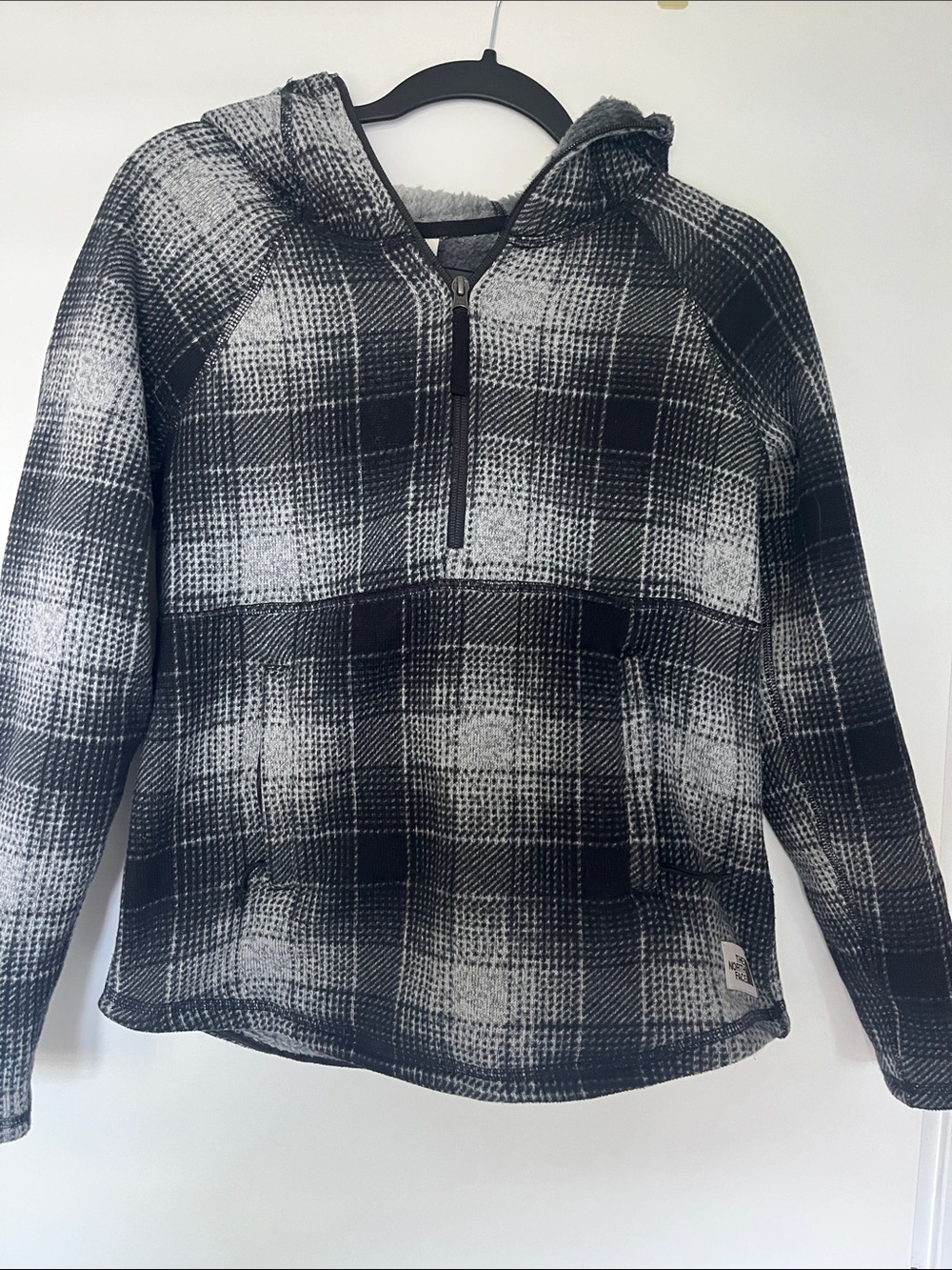 The North Face Black and White Plaid Half-Zip Hoodie